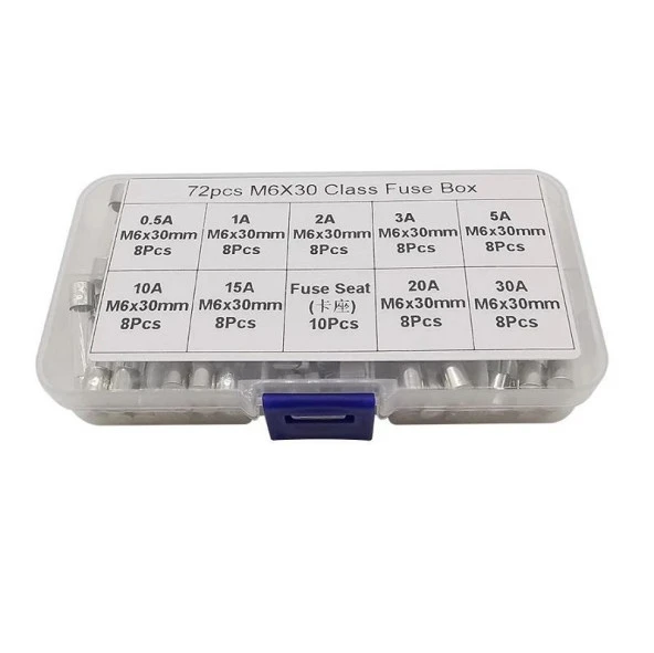 Cam Sigorta Seti 6x30 mm 72 Adet 9 Çeşit 250v Şeffaf Çantada - 2