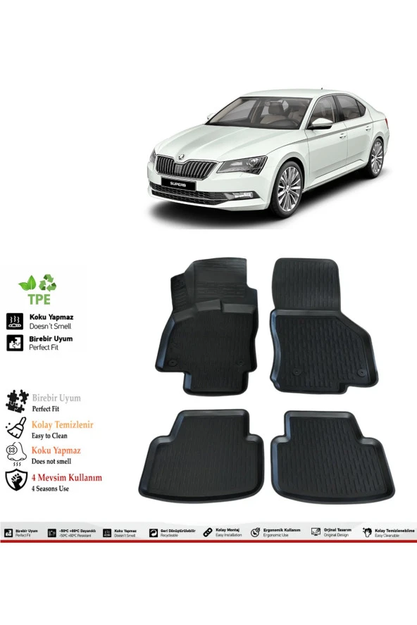 İzoref Skoda Super B 2026 Model 4D Havuzlu Paspas ürün görseli