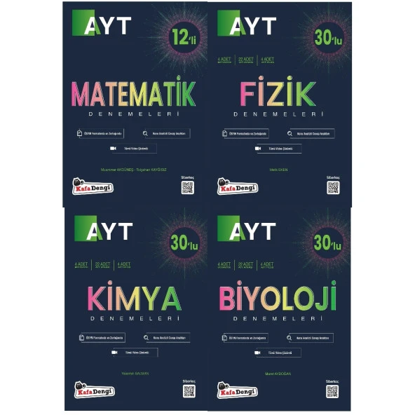 KAFA DENGİ YAYINLARI AYT SAYISAL (Matematik+Fizik+Kimya+Biyoloji) BRANŞ DENEMELERİ (4 Kitap)