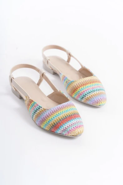 Gısele Kadın Gökkuşağı Hasır Detay Günlük Rahat Şık Sivri Burun Sandalet Terlik GISELE-1980 - 4