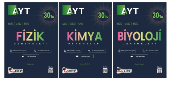 KAFA DENGİ YAYINLARI AYT SAYISAL (Fizik+Kimya+Biyoloji) BRANŞ DENEMELERİ (3 Kitap)