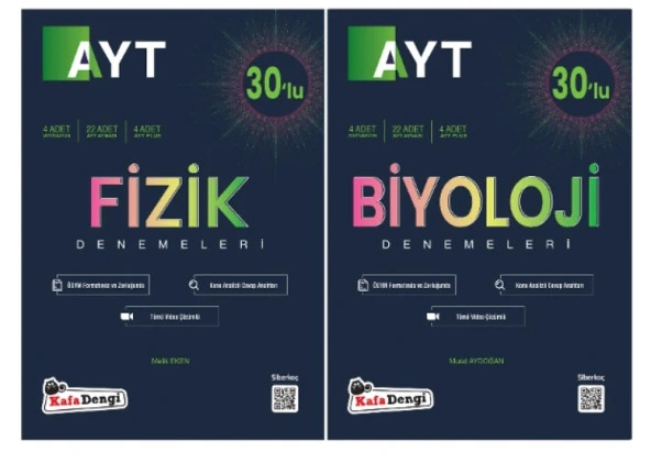 KAFA DENGİ YAYINLARI AYT SAYISAL (Fizik+Biyoloji) BRANŞ DENEMELERİ (2 Kitap)