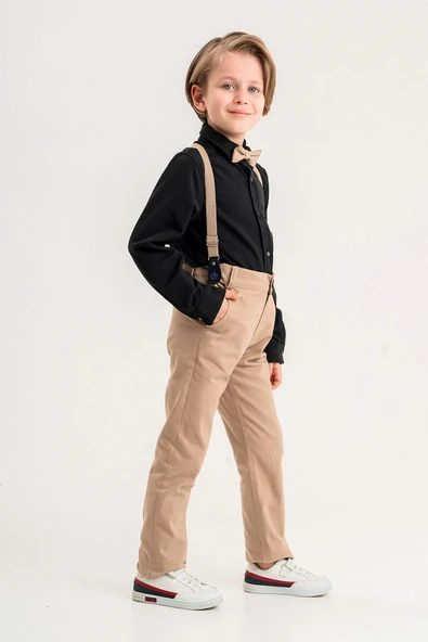 Salopetli Papyonlu Pamuklu 4'lü Erkek Çocuk Gömlekli Takım - 6