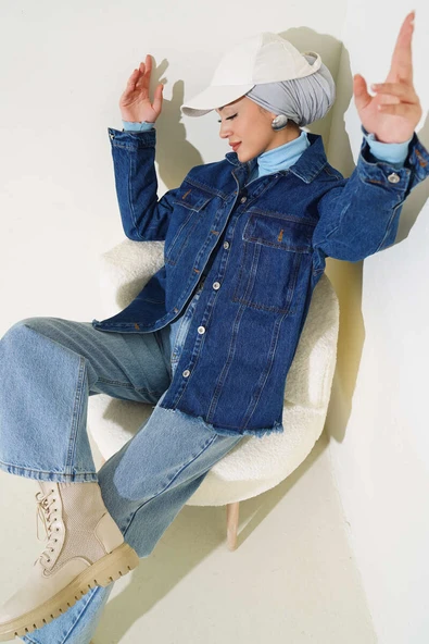 Etek Ucu Püsküllü Oversize Kot Ceket Kot ürün görseli 1