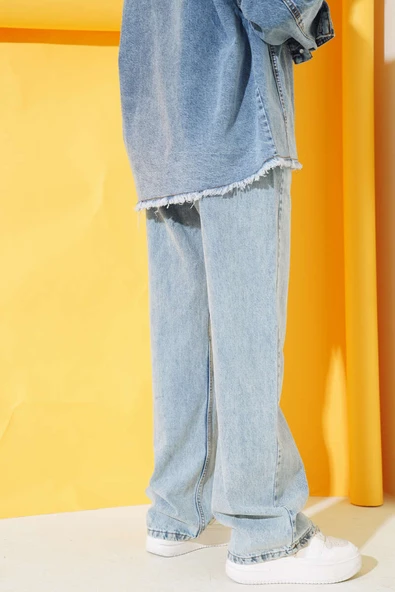 Boru Paça Açık Mavi Kar Jean Pantolon - 3