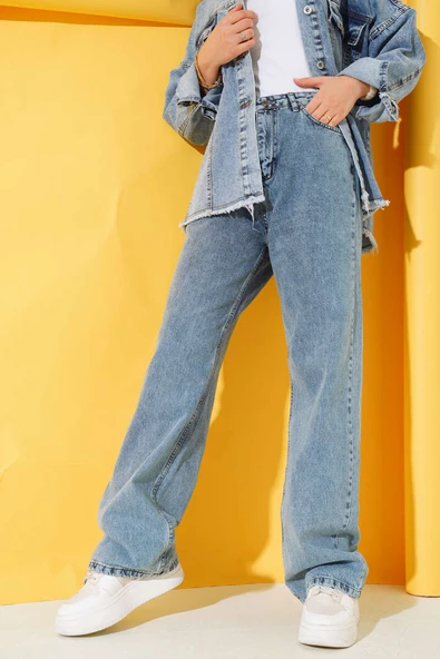 Boru Paça Orta Mavi Kar Jean Pantolon - 2