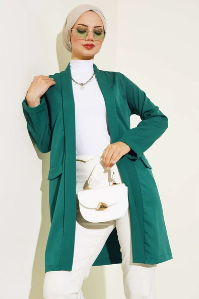 Kol Katlamalı Uzun Ceket Zümrüt ürün görseli 1