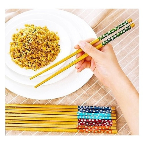 5 Çift Desenli Yıkanabilir Kore Çin Bambu Chopsticks Yemek Çubuğu  Desenli Bambu Chopstick