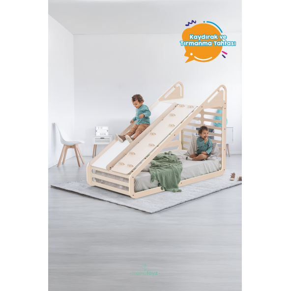 Sleepy Montessori Karyola Ve Ön Aksesuarları Kaydırak Tırmanma Tahtası - 7