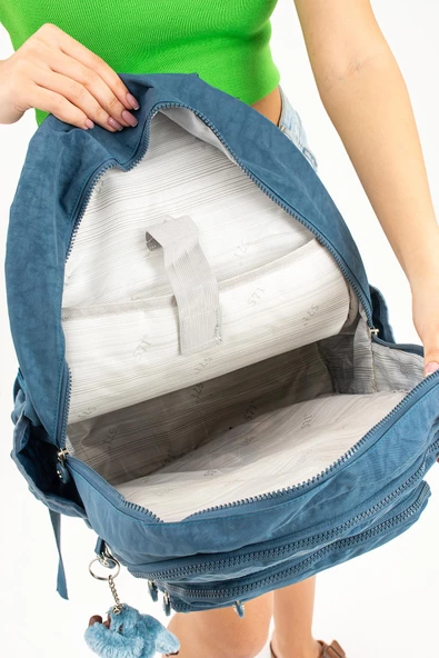 571 collections Ultra Hafif Çok Cepli Krinkıl Sırt Çantası Unisex Mavi (Model: 571-3B) - Resim 4