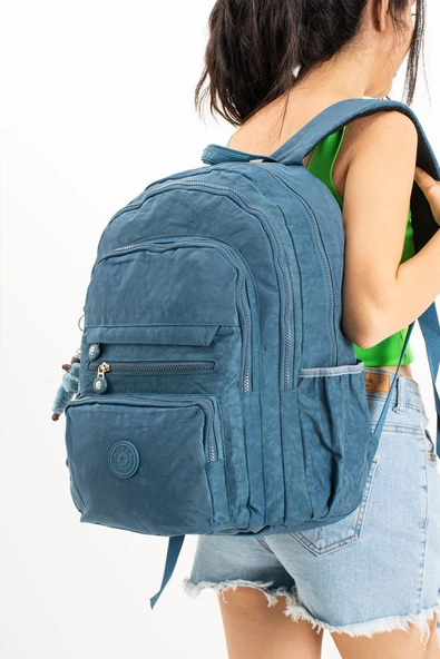 571 collections Ultra Hafif Çok Cepli Krinkıl Sırt Çantası Unisex Mavi (Model: 571-3B) - Resim 2