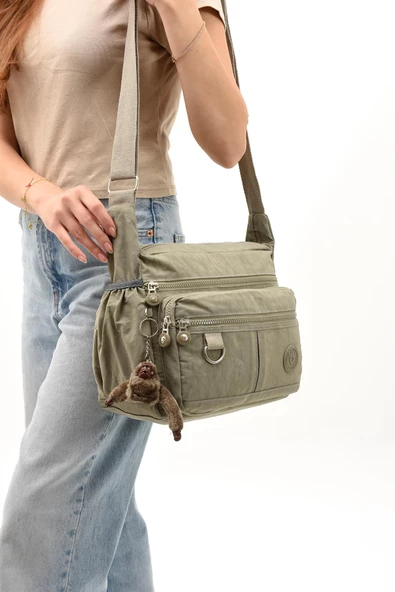 Çapraz Askılı Ultra Hafif Çok Cepli Bayan Omuz Çantası Vizon (Model: 571-6D)