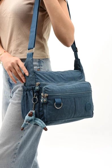 Çapraz Askılı Ultra Hafif Çok Cepli Bayan Omuz Çantası Mavi (Model: 571-6D)