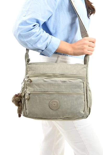 Çapraz Askılı Ultra Hafif Çok Cepli Bayan Omuz Çantası Vizon (Model: 571-6A)