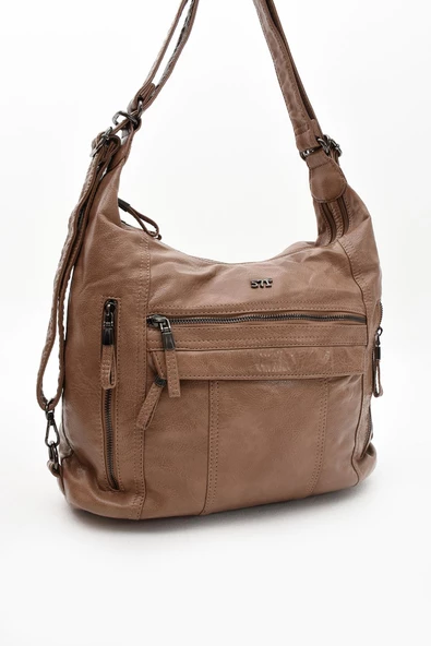 571 collections Suni Deri Yumuşak Dokumalı Sırt Omuz Çantası Vizon (Model: 571-11-13B) - Resim 5