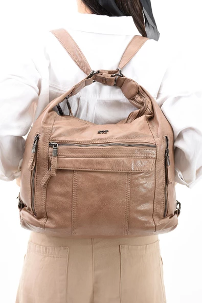 571 collections Suni Deri Yumuşak Dokumalı Sırt Omuz Çantası Vizon (Model: 571-11-13B) ürün görseli 1