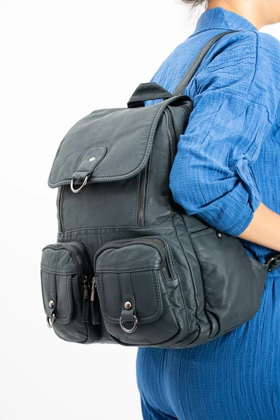 571 collections Yıkanmış Deri Sırt Çantası Mavi (Model: 571-11-11E) - Resim 2