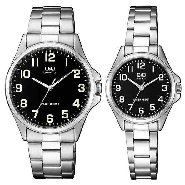 Q&Q QC208J001Y Fosforlu Rakamlı Sevgili Çift Kol Saatleri