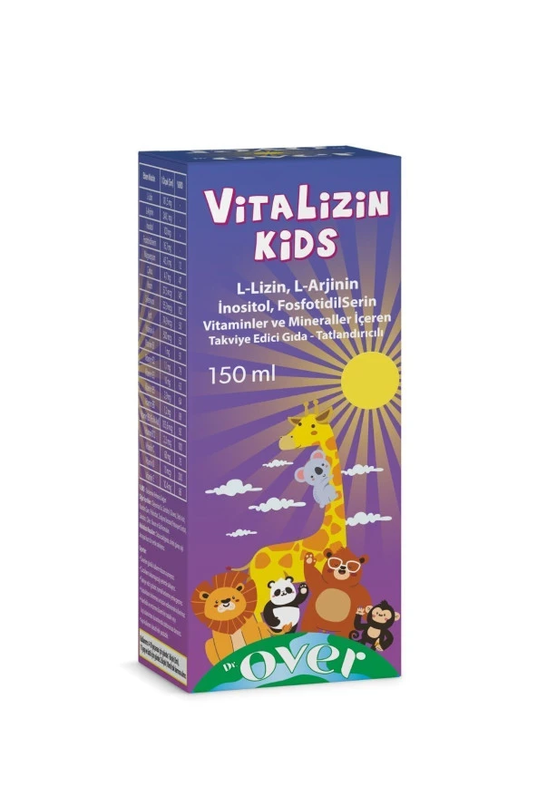 Dr. Over Vitalizin Kids L-Lizin L-Arjinin Fosfotidilserin İnositol Vitaminler ve Mineraller İçeren Takviye Edici Gıda 150 ml