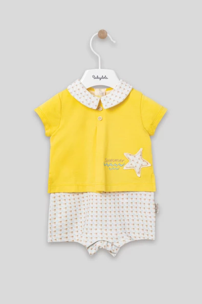 Yakalı Summer Baskılı Bebek Unisex Takım Görünümlü Tulum 13030 - 5