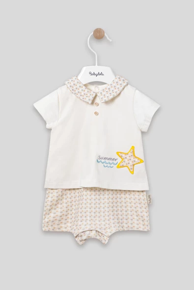 Yakalı Summer Baskılı Bebek Unisex Takım Görünümlü Tulum 13030 - 2