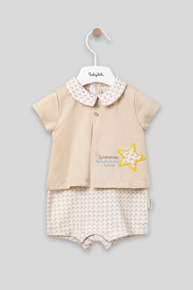 Yakalı Summer Baskılı Bebek Unisex Takım Görünümlü Tulum 13030 - 3