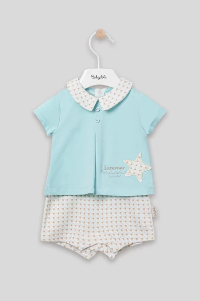 Yakalı Summer Baskılı Bebek Unisex Takım Görünümlü Tulum 13030 - 4