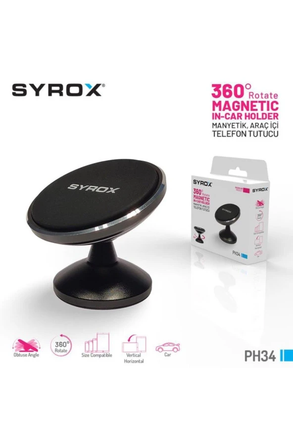 Syrox PH34 Manyetik Mıknatıslı 360 Derece Dönebilen Telefon Tutucu