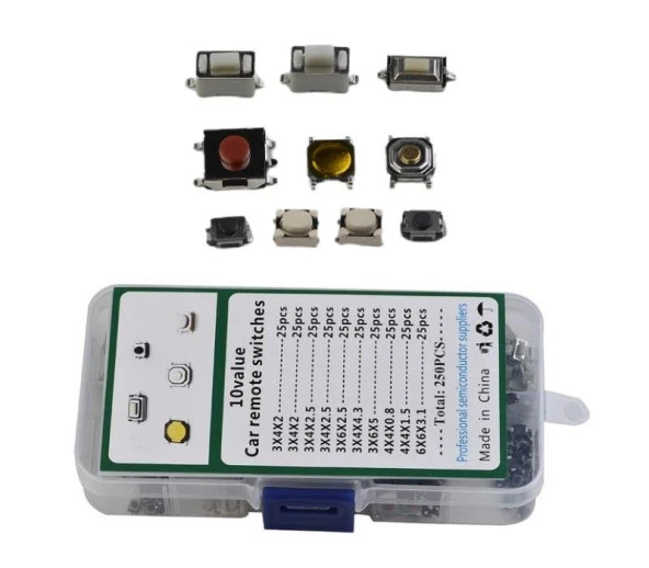 250 Parça Tact Switch Seti Smd Tip 10 Farklı Kılıf Plastik Çantada - 3
