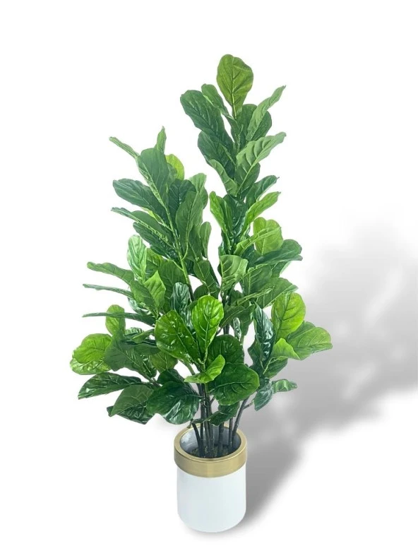 Nettenevime Yapay Ağaç Keman Yapraklı Kavuçuk Yeşil Salon Bitkisi Beyaz Gold Galvaniz Saksıda 140cm