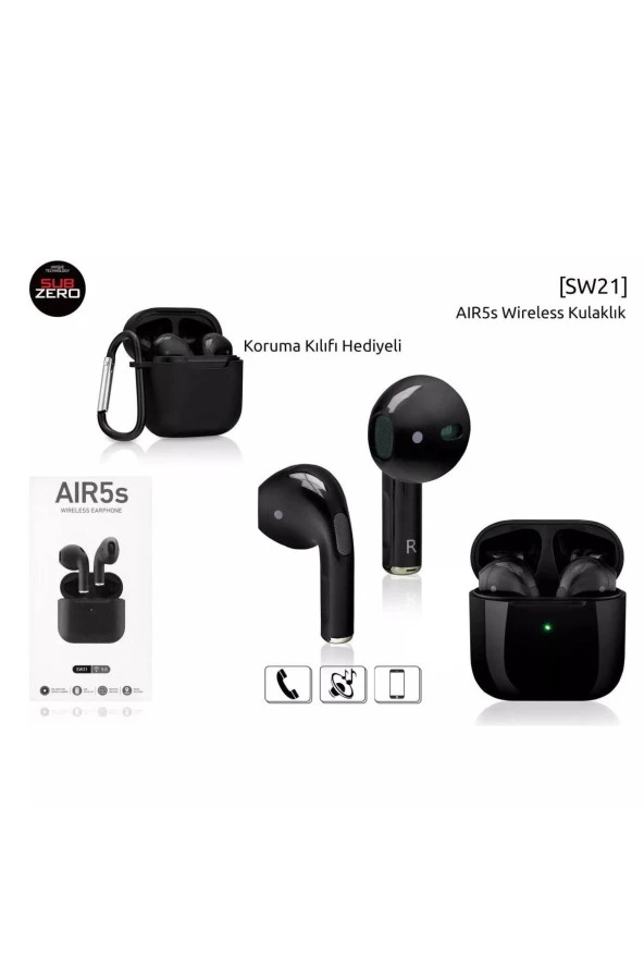 Aır5s Sw21 Koruma Kılıf Hediyeli Siyah Wıreless Bluetooth Kulaklık