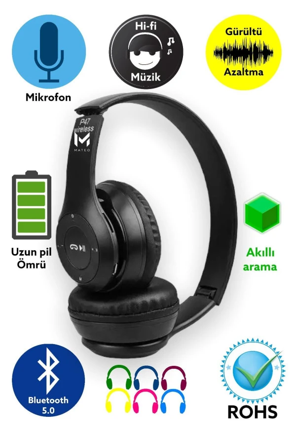 P47 Extra Bass Wireless Bluetooth Kulaklık 5.0 Mp3 Tf Card