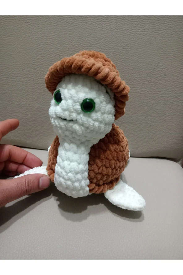 el yapımı  Amigurumi Organik  Peluş Oyuncak Kahverengibeyaz