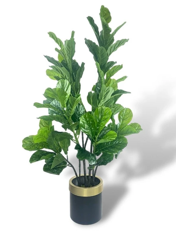 Nettenevime Yapay Ağaç Keman Yapraklı Kavuçuk Yeşil Salon Bitkisi Siyah Gold Galvaniz Saksıda 140cm ürün görseli 1