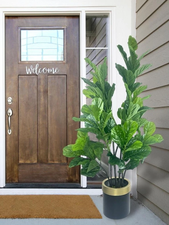 Nettenevime Yapay Ağaç Keman Yapraklı Kavuçuk Yeşil Salon Bitkisi Siyah Gold Galvaniz Saksıda 140cm - Resim 3