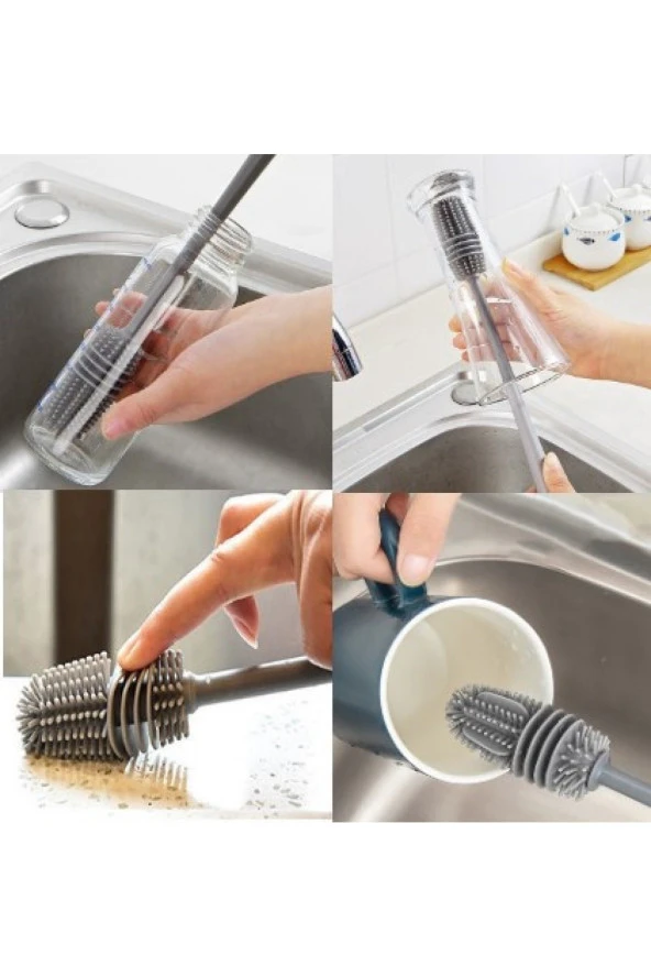 Silikon Bardak Ve Kavanoz Yıkama Fırçası Uzun Saplı - 5