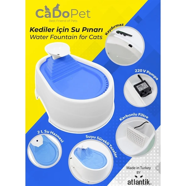 Otomatik Kedi Su Pınarı Kedi Su Çeşmesi 2 Litre Filtreli - 2
