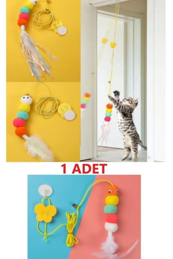 Elastik Esnek Kendinden Yapışkanlı Renkli Kedi Oyun Oltası Kedi Oyuncağı Yapışkanlı Olta Eğitim Oyun