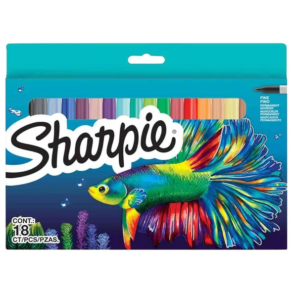 Sharpie Permanent Marker Kalem Fine Uç 18 Renk Balık