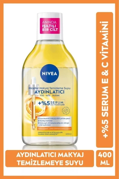 NIVEA Aydınlatıcı Micellar Makyaj Temizleme Suyu 400ml, Serum İçerikli, Donuk ve Hassas Cilt Tipler