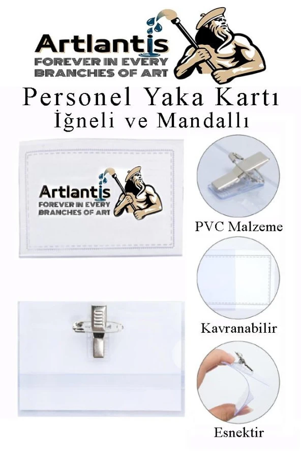 Personel Şeffaf Yaka Kartı İğneli ve Mandallı 1 Adet Pvc Yaka Kartlığı Kimlik Korumalı Büro Ofis Okul