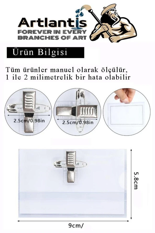 Personel Şeffaf Yaka Kartı İğneli ve Mandallı 1 Adet Pvc Yaka Kartlığı Kimlik Korumalı Büro Ofis Okul - 2