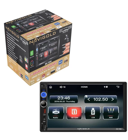 Navigold DS-7250 MP5, FM, Bluetooth, CarPlay, Android Auto, Çift USB Double Teyp