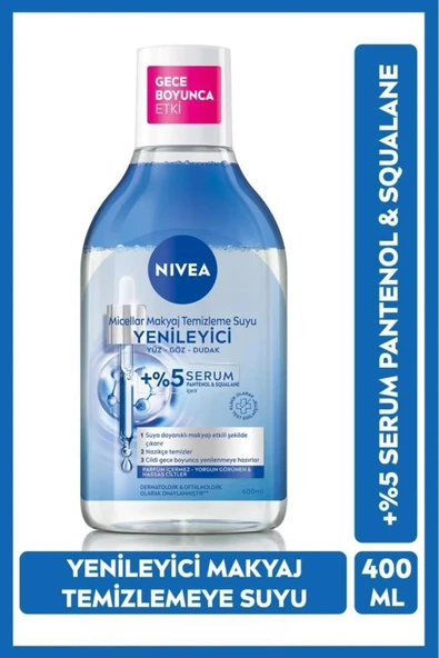 NIVEA Yenileyici Micellar Makyaj Temizleme Suyu 400ml, Serum İçerikli, Pantenol, Yorgun Görünen Cilt