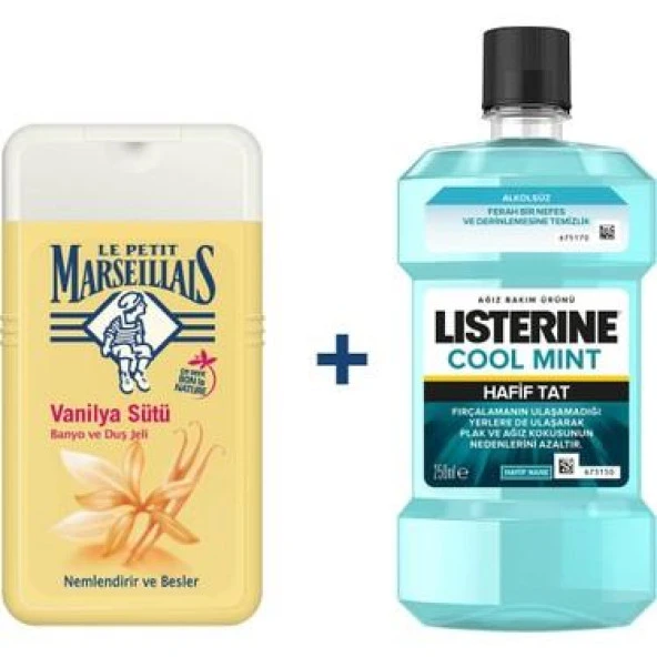 Le Petit Marseillais Duş Jeli Vanilya Sütü 250 ml+Listerine Cool Mint Hafif Tat 250 ml -Diş Beyazlatıcı Köpük Hediye