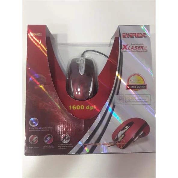 Everest X-968 Xlaser Kablolu Kırmızı Mouse - Resim 2