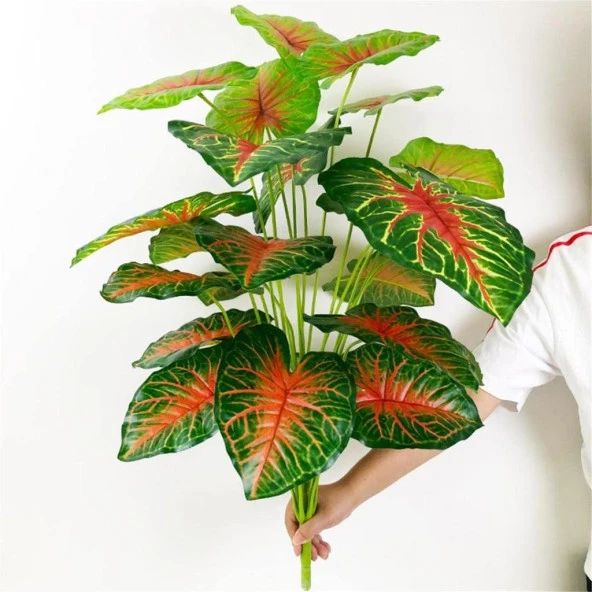 Nettenevime Yapay Çiçek Demet Tropik Kızıl Caladium 18 Dal 70 cm Salon Çiçeği Yapay Bitki - 2