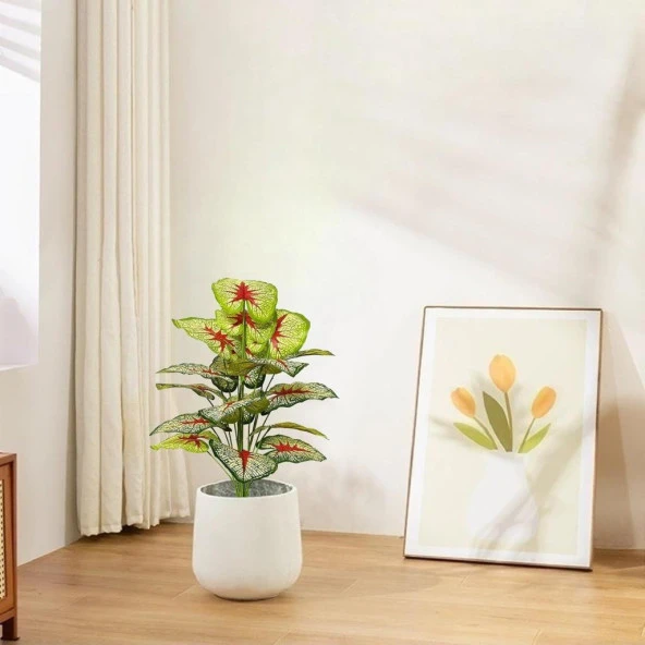 Nettenevime Yapay Çiçek Demet Tropik Kızıl Caladium 18 Dal 70 cm Salon Çiçeği Yapay Bitki - 7