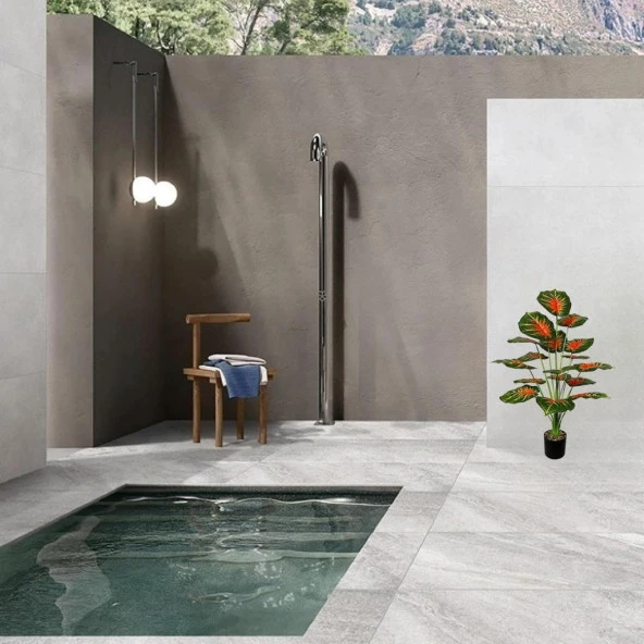 Yapay Çiçek Saksıda Tropik Kızıl Caladium 18 Dal 70 cm Salon Çiçeği Yapay Bitki - 2