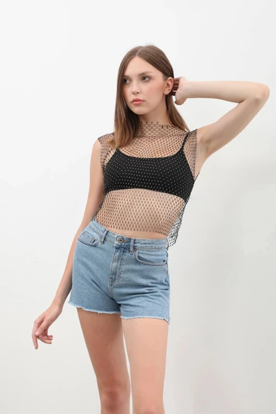 Kadın Yüksek Bel Püsküllü Açık Mavi Jean Şort - 11